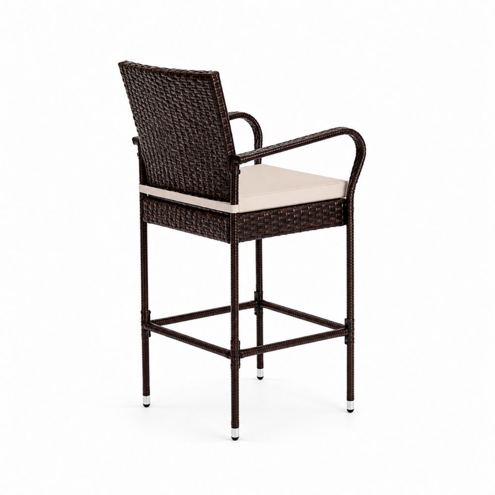 Rattan Barhocker mit Kissen Braun/Beige