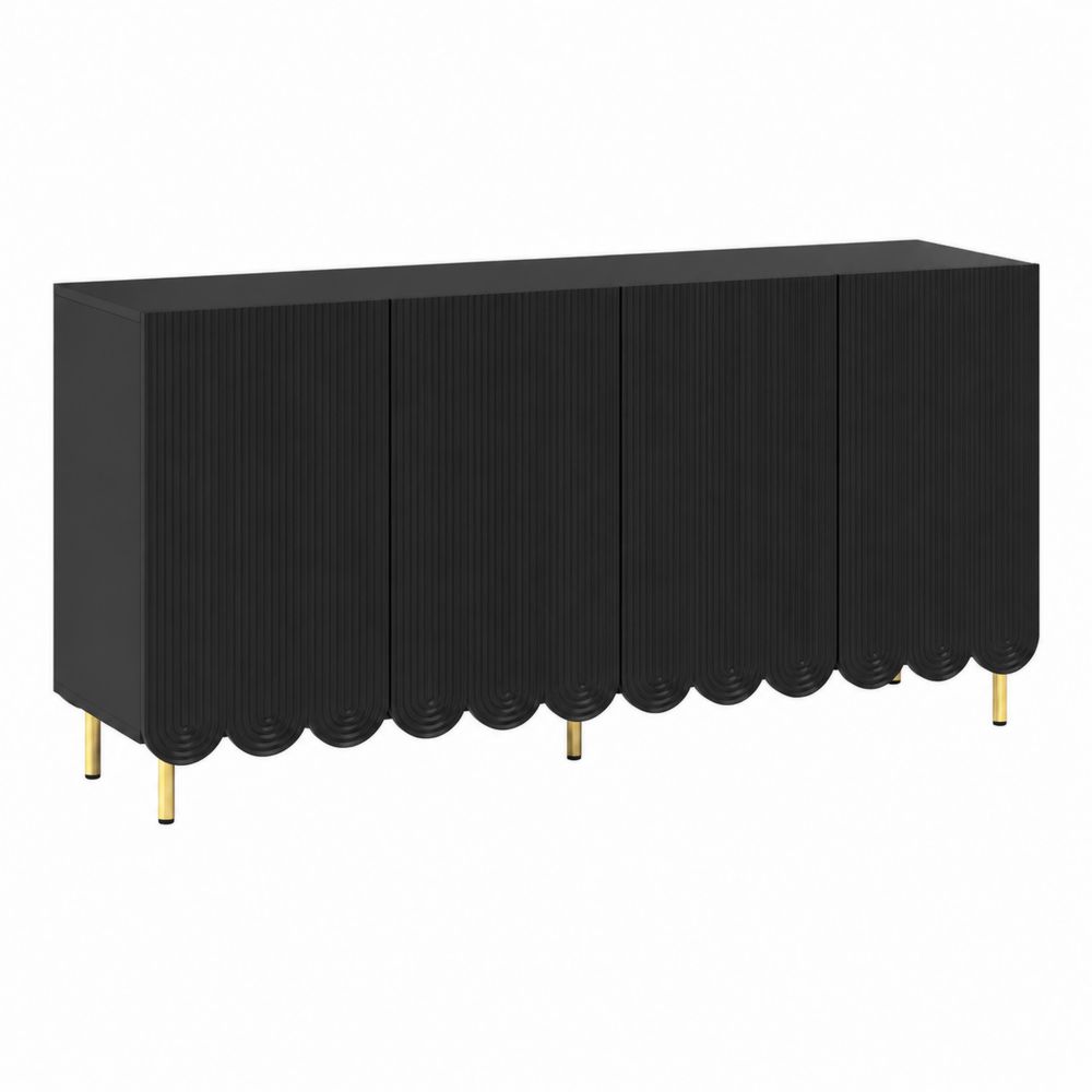 MDF-Sideboard mit Wellenmuster, 160x40x80 cm, Schwarz
