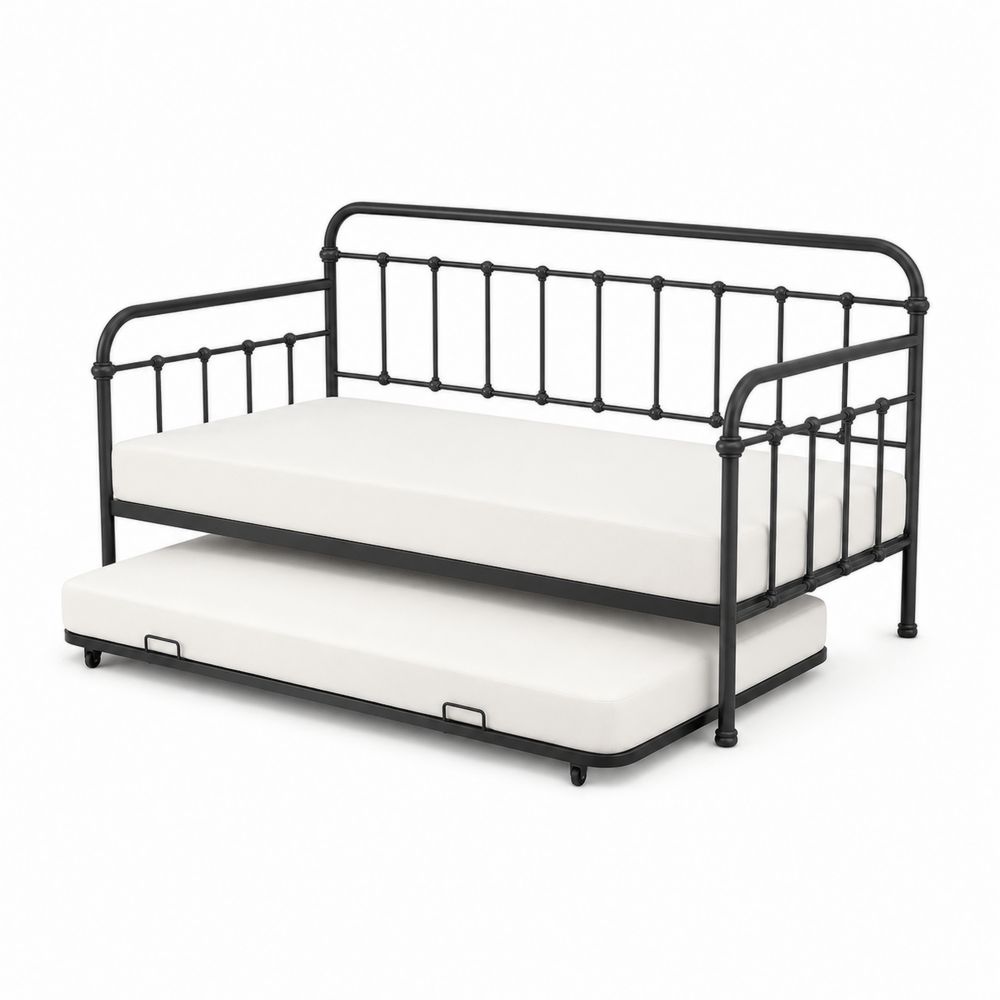 Metall-Tagesbett mit Ausziehbett und Polyurethanmatratzen Schwarz/Weiß