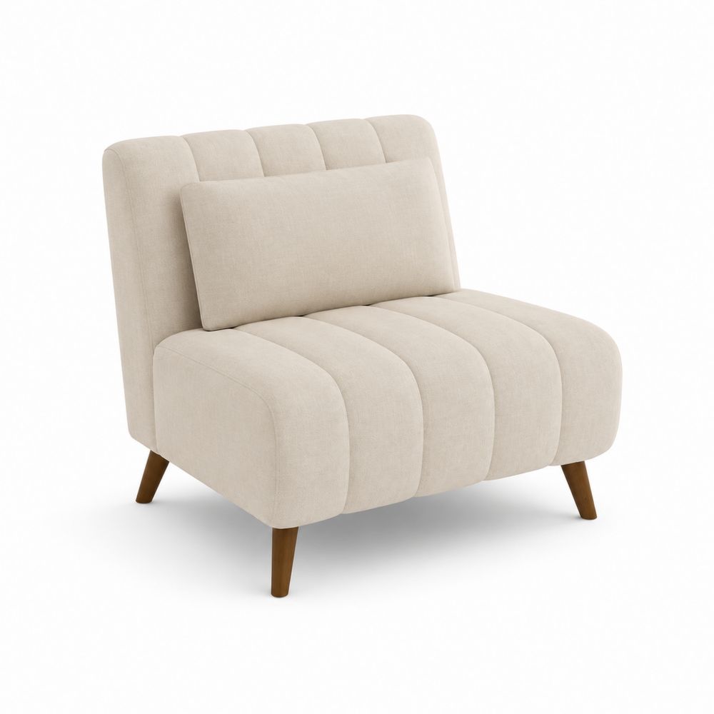 Leinensessel Beige mit Eichenbeinen