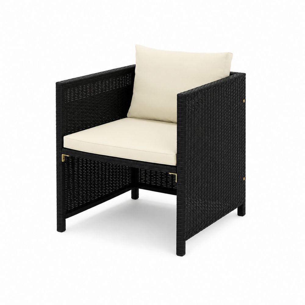 Outdoor Clubsessel 60x60x70cm Polyethylen Rattan Schwarz Creme