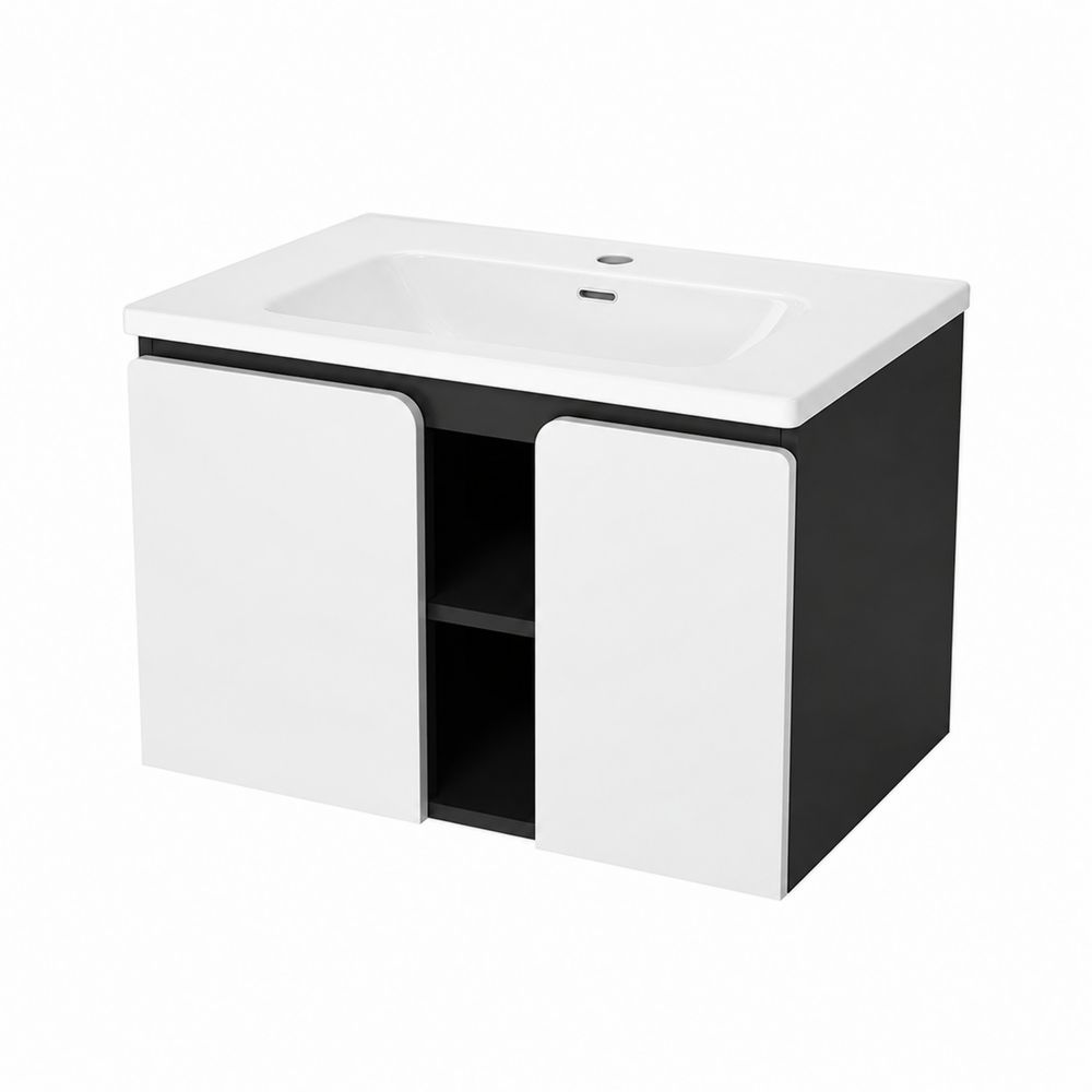 MDF Waschtischunterschrank mit Keramikwaschbecken Weiß/Schwarz