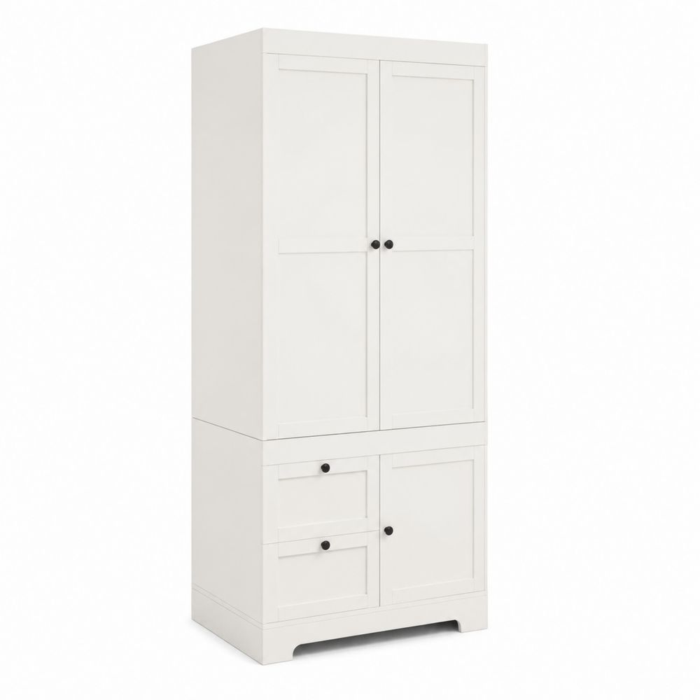 Kleiderschrank mit 4 Türen und 2 Schubladen aus MDF in Weiß 200x100x50 cm