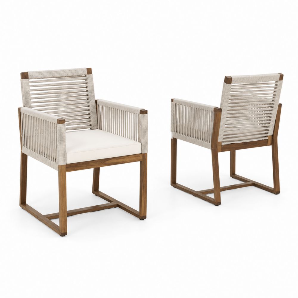 Gartenstühle aus Akazienholz mit Seilgeflecht Beige