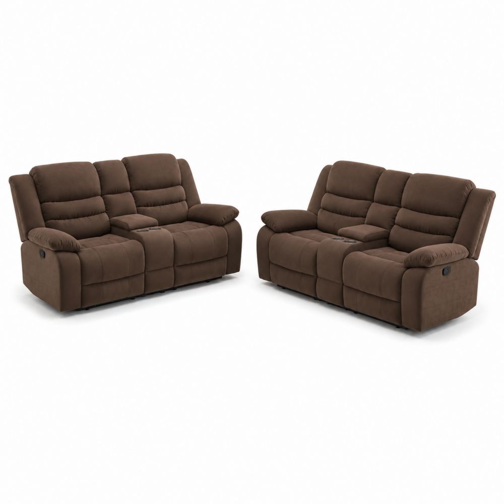 2-Sitzer Sofa Set mit Verstellbarer Rückenlehne aus Mikrofaser Braun