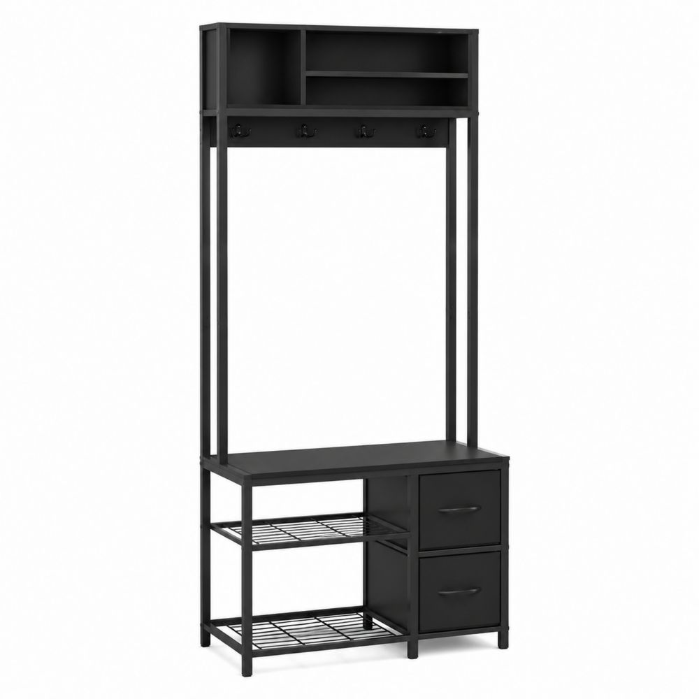 Schwarze Garderobe aus Metall mit Regalen und Schubladen 100x40x180 cm