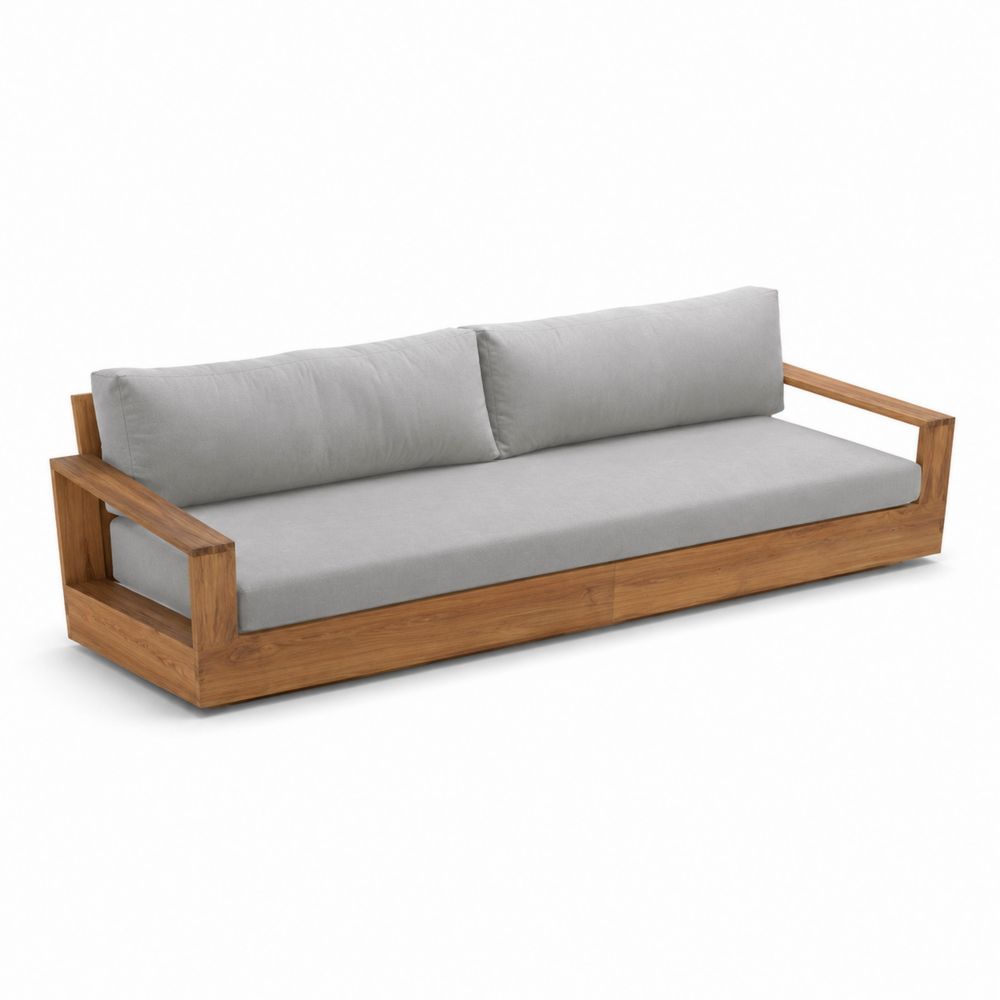 Drewniana Sofa Ogrodowa z Szarymi Poduszkami 220cm