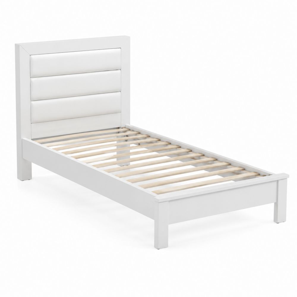 Łóżko pojedyncze z zagłówkiem białe 200x90 cm MDF drewno