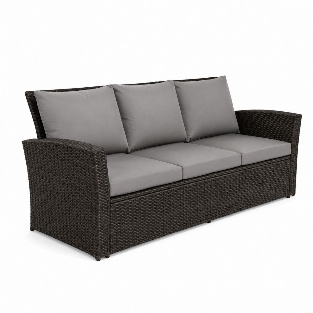 Sofa ogrodowa z technorattanu 3-osobowa Szary/Ciemny brązowy
