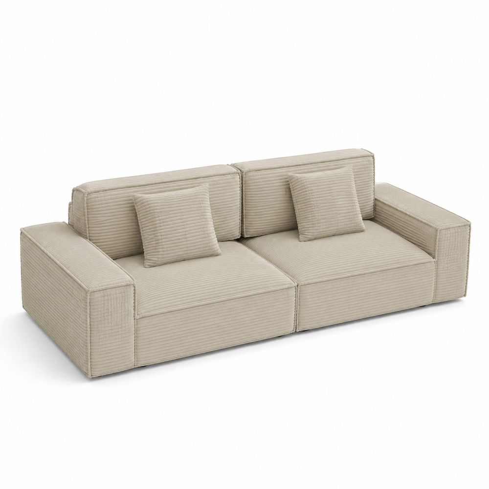 Sofa dwuosobowa sztruksowa Beżowa z Poduszkami