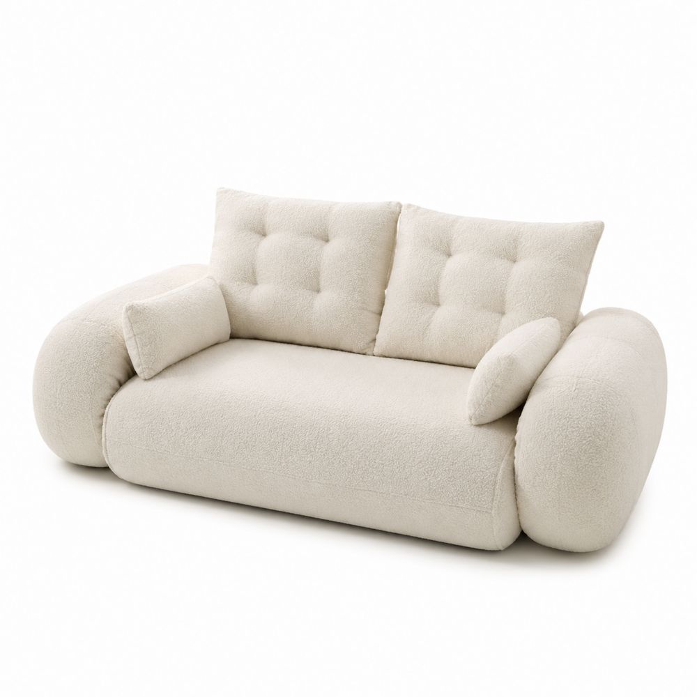 Kremowa sofa dwuosobowa z tkaniny poliestrowej