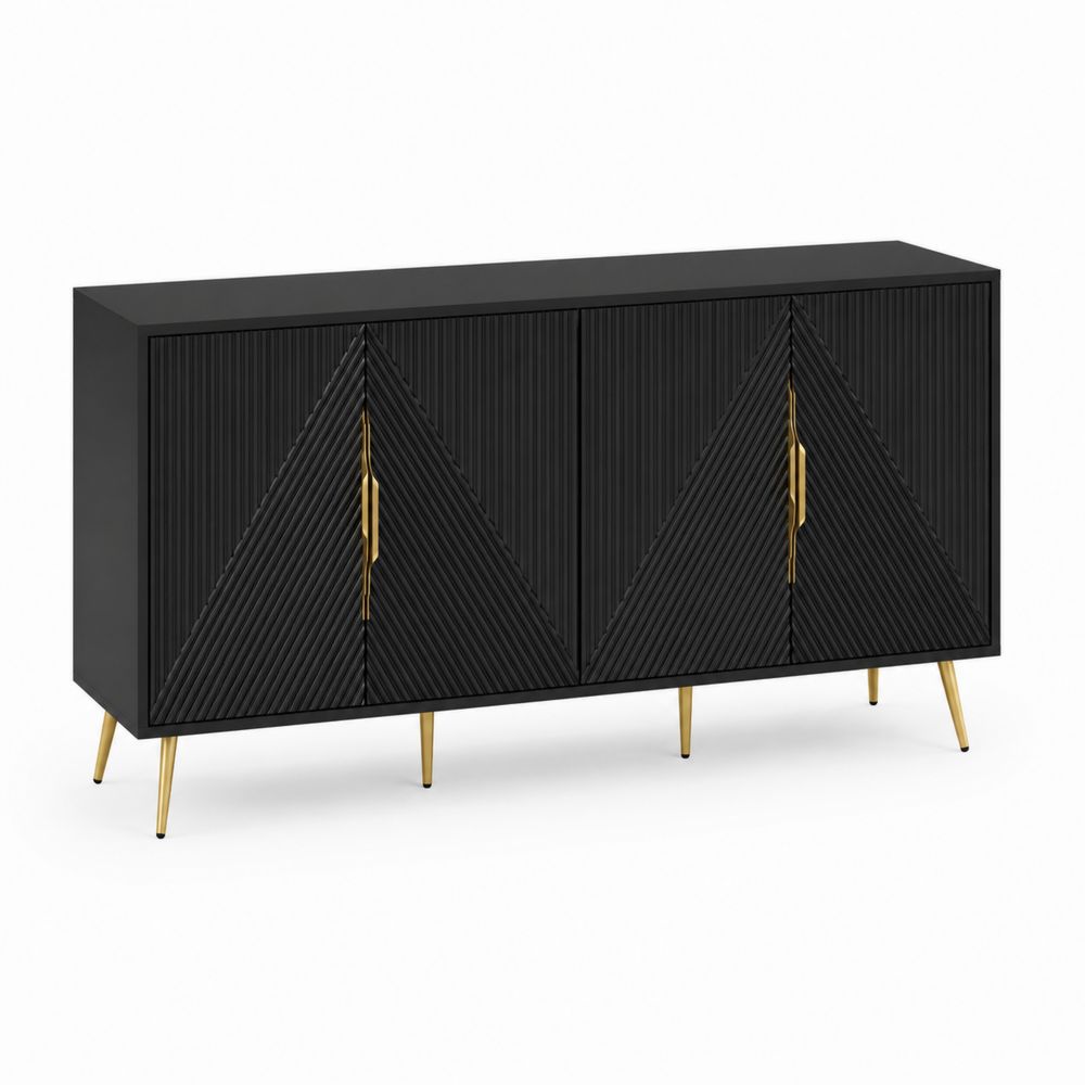 Komoda prostokątna 120x40x80 cm z MDF i metalowymi nogami Czarna i Złota