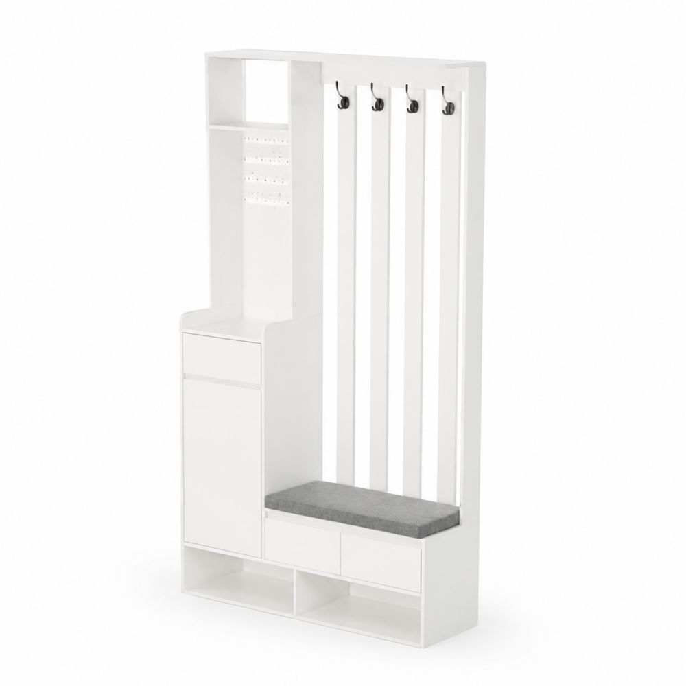 Wieszak z siedziskiem z MDF laminowanego biały 180x90x34 cm