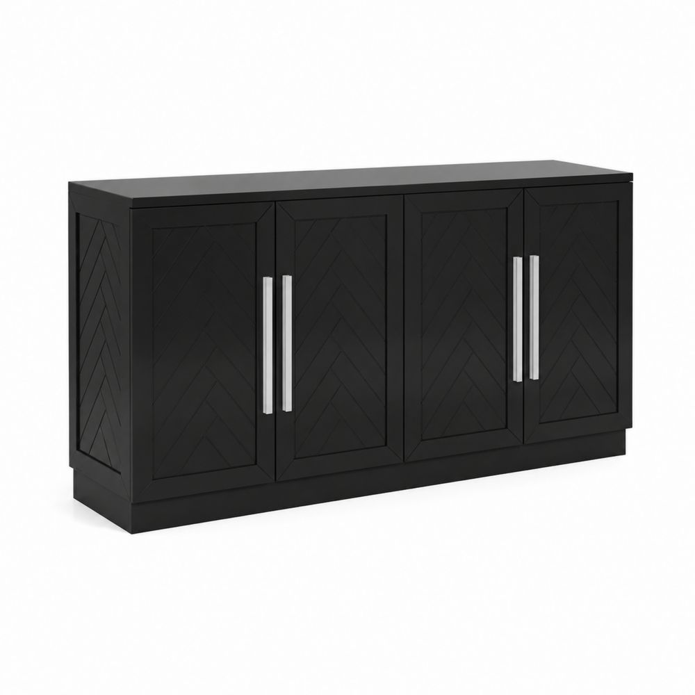 Czarna Komoda z MDF z 4 Drzwiami