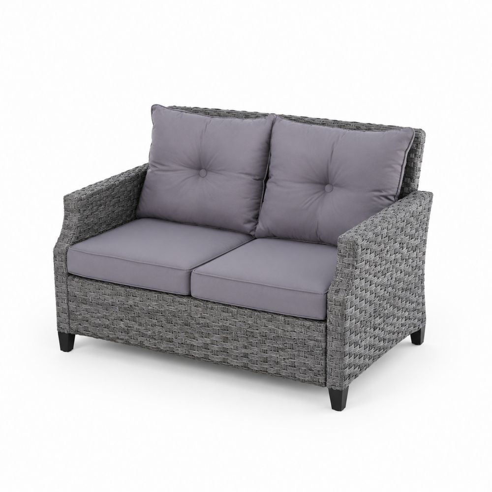 Sofa z technorattanu z poduszkami 2-osobowa Szara