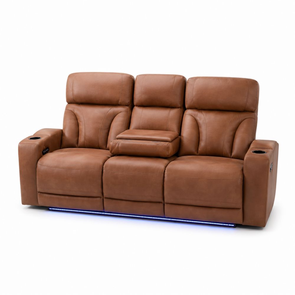 Trzyosobowa skórzana sofa z oświetleniem LED