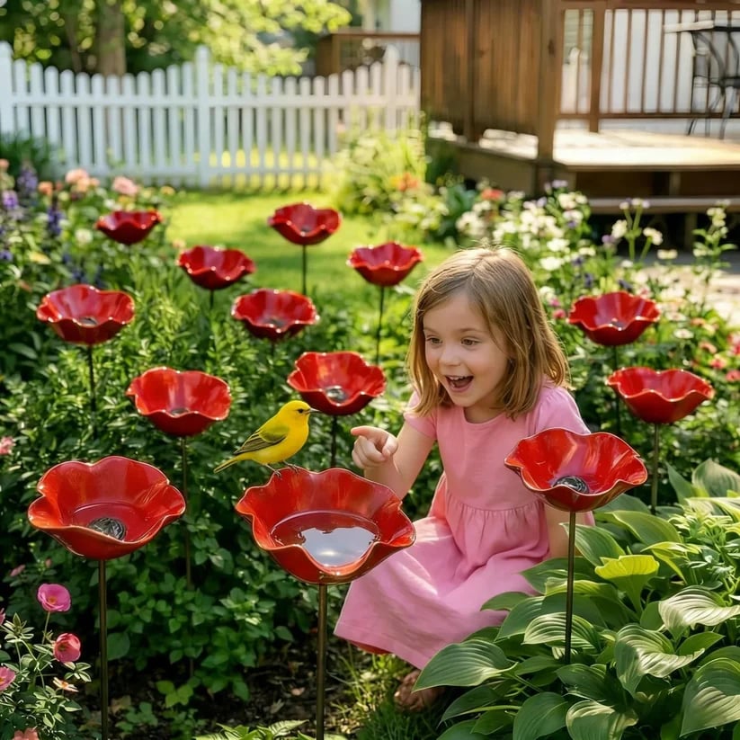 🐦 Handmade Metal Flower Garden Stake – Bird Bath & Outdoor Decor for Nature Lovers 🌸