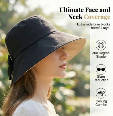🔥🔥Summer travel essentials👒Bowknot Wide Brim Sun Protective Hat🎀