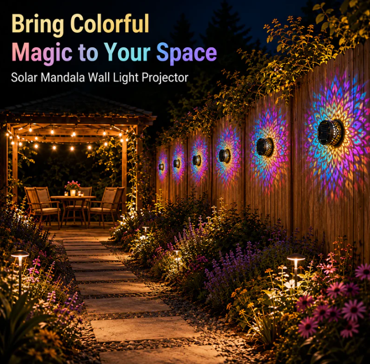 🌙 Solar Mandala Projection Wall Light | Outdoor Garden Fence & Patio Decor