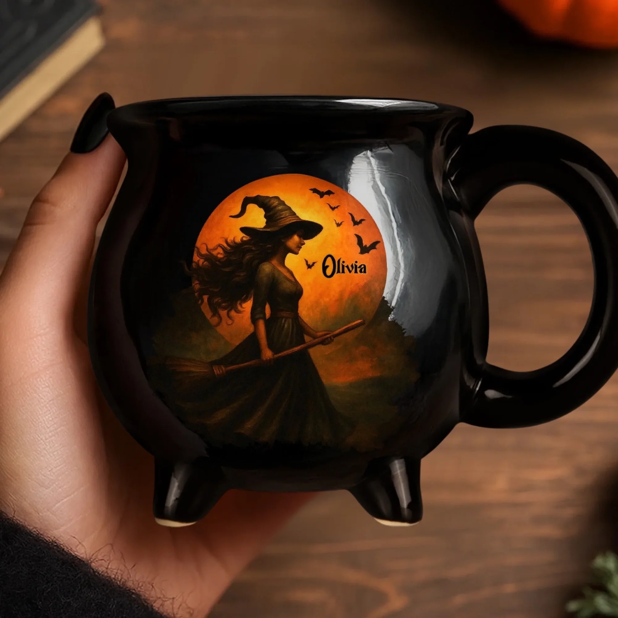 Custom Witch Cauldron Coffee Mug - Personalized Halloween Witchy Gifts For Besties, Sisters, BFF, Family, Yourself - Witching You A Wicked Brew