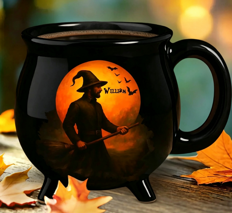 Custom Witch Cauldron Coffee Mug - Personalized Halloween Witchy Gifts For Besties, Sisters, BFF, Family, Yourself - Witching You A Wicked Brew
