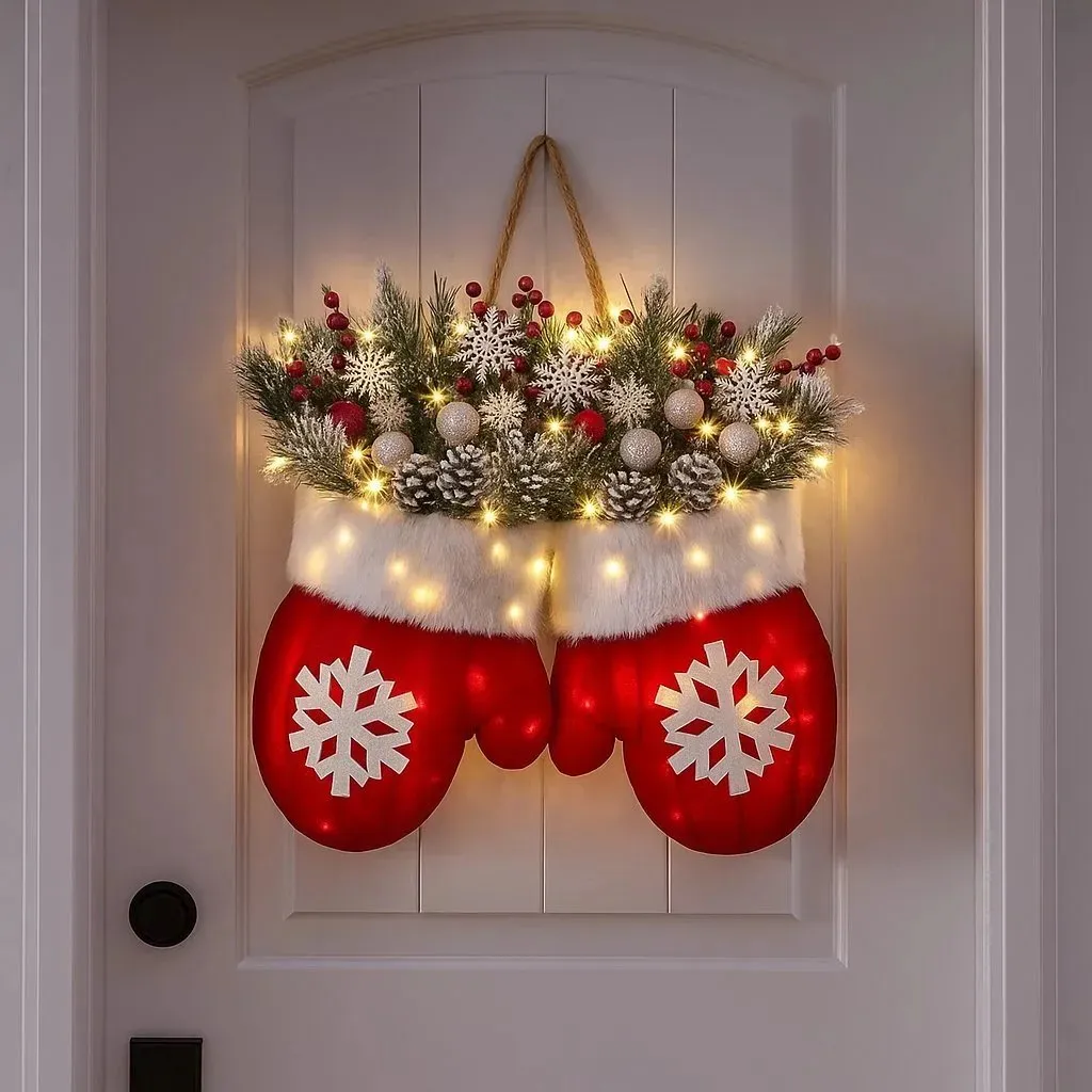 🎄Hot Sale-60% OFF🥊Twinkling Christmas Mitten Wreath with LED Lights✨