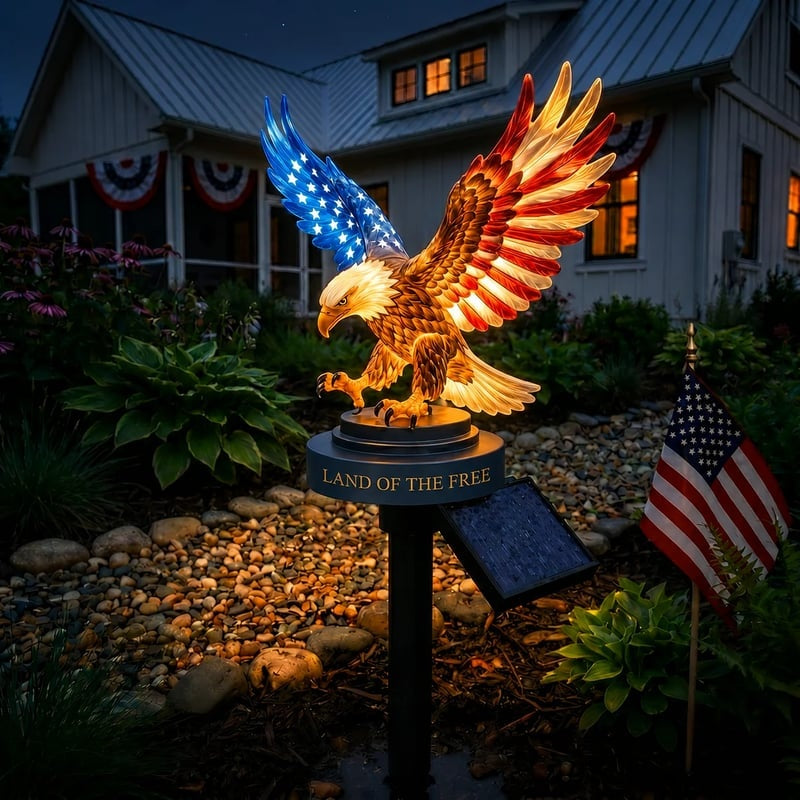 🔥LAST DAY 50% OFF – Solar Eagle Garden Light – A Glowing Tribute to American Freedom