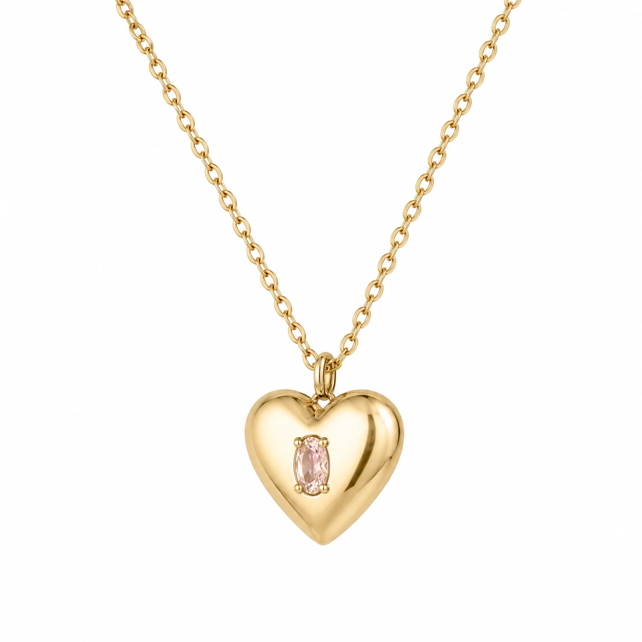 Goldene Herzanhänger-Kette mit Rosa Stein, 45cm-ecolivio