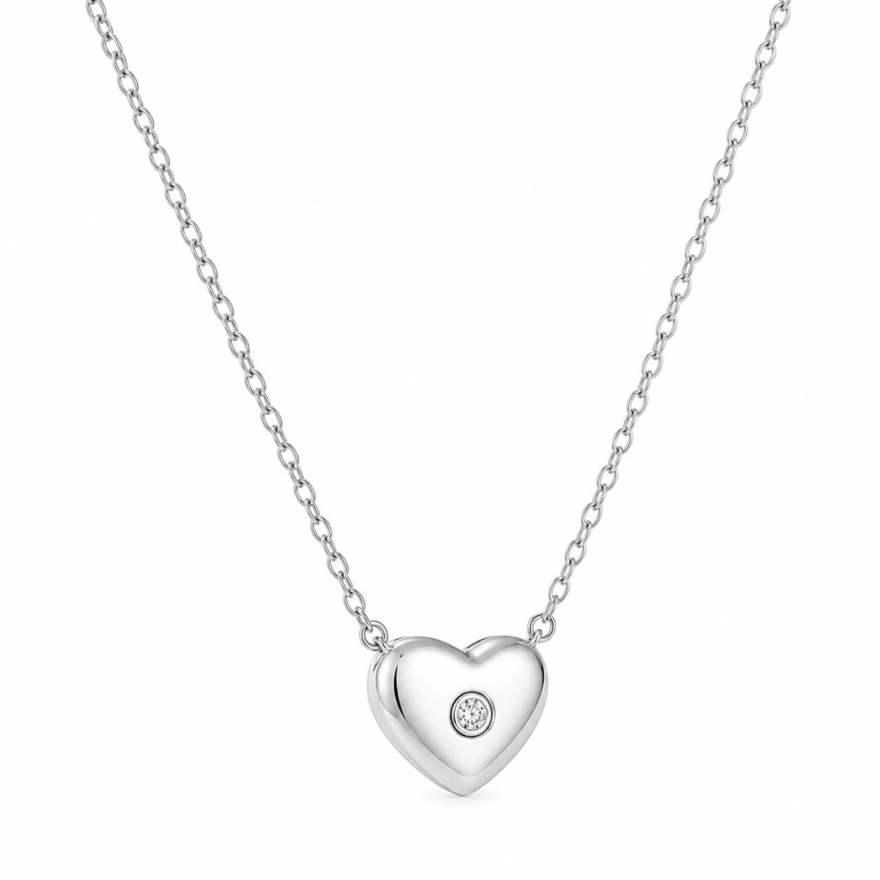 Silberne Halskette mit Herzanhänger und Diamant-ecolivio