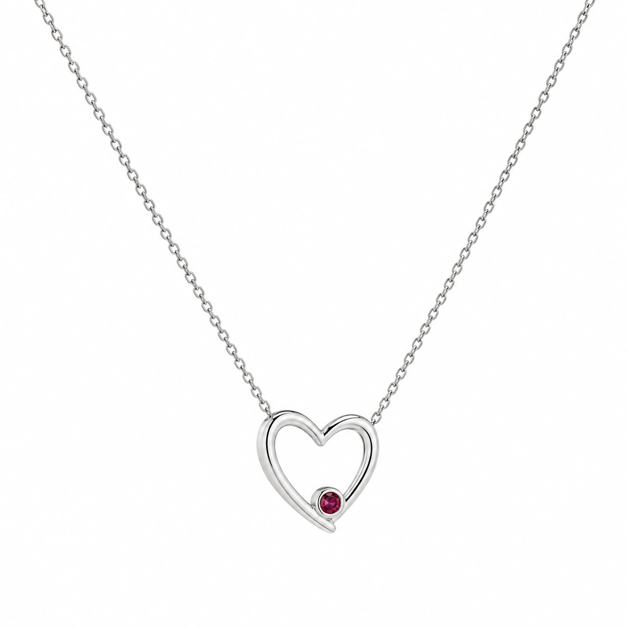Herzkette aus Silber mit Rubin, 45cm-ecolivio
