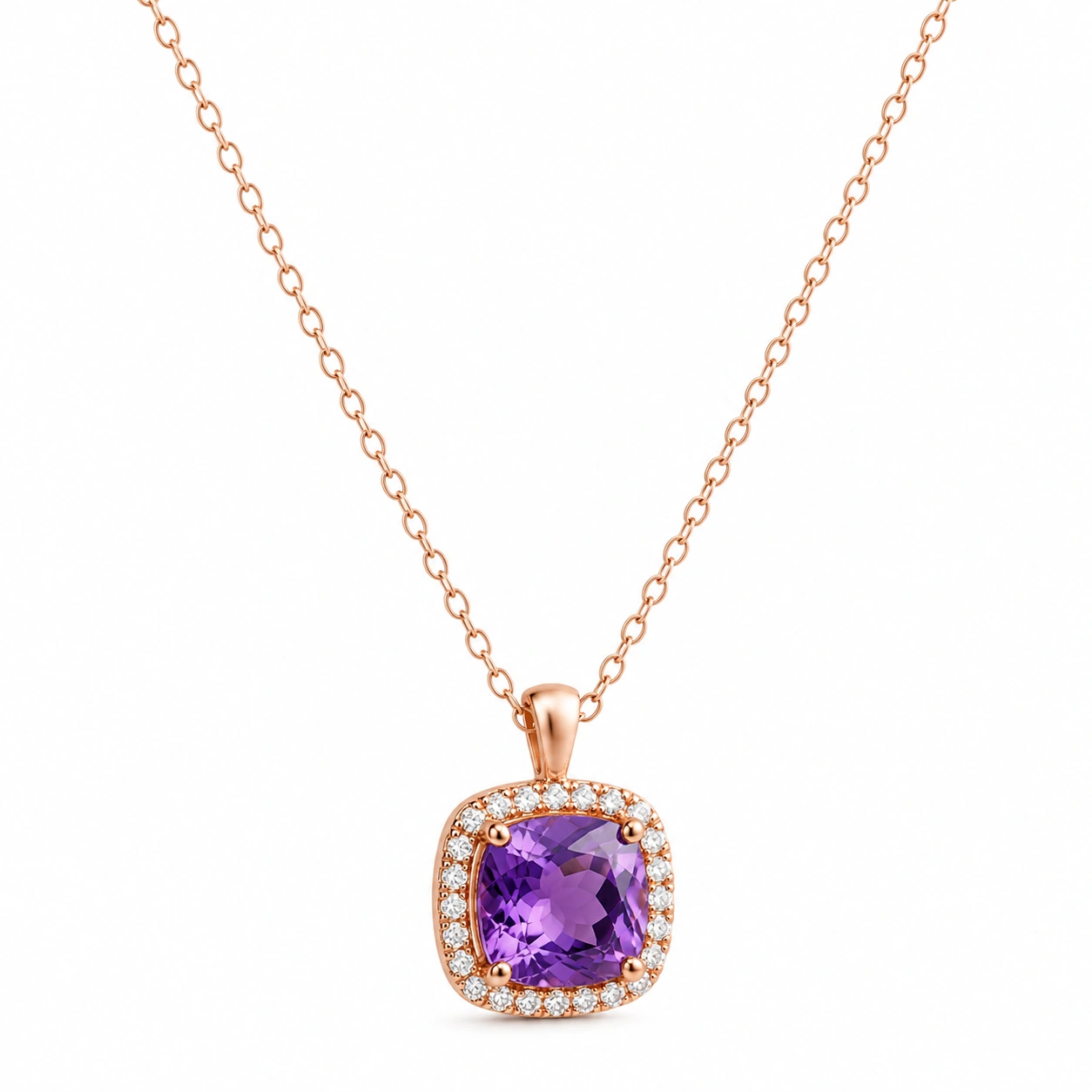 Amethyst-Anhänger Halskette aus Roségold mit Violettem Edelstein-ecolivio