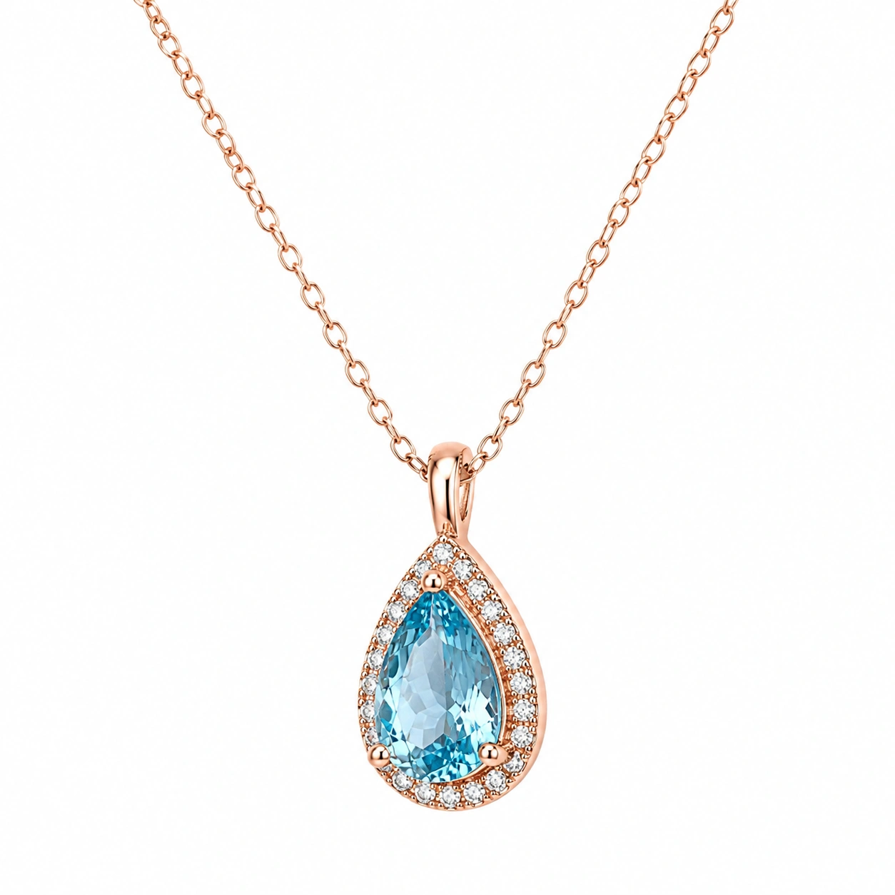 Roségold Halskette mit Blauem Kristall Tropfenanhänger-ecolivio