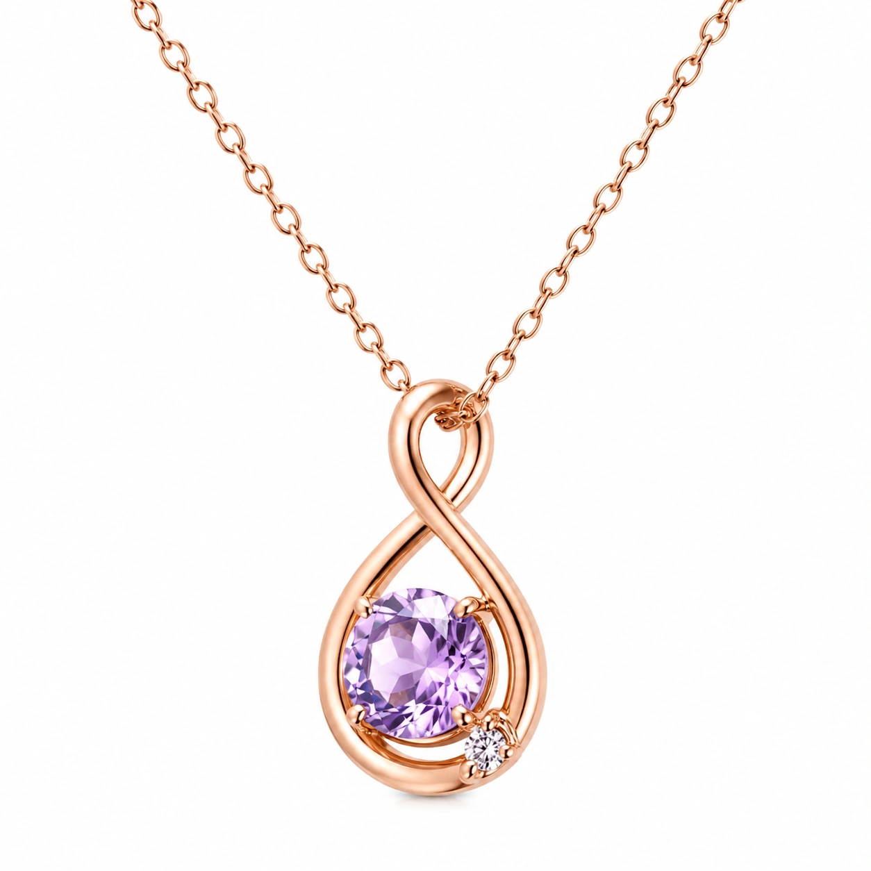 Roségold Halskette mit lila Kristallanhänger 45cm-ecolivio