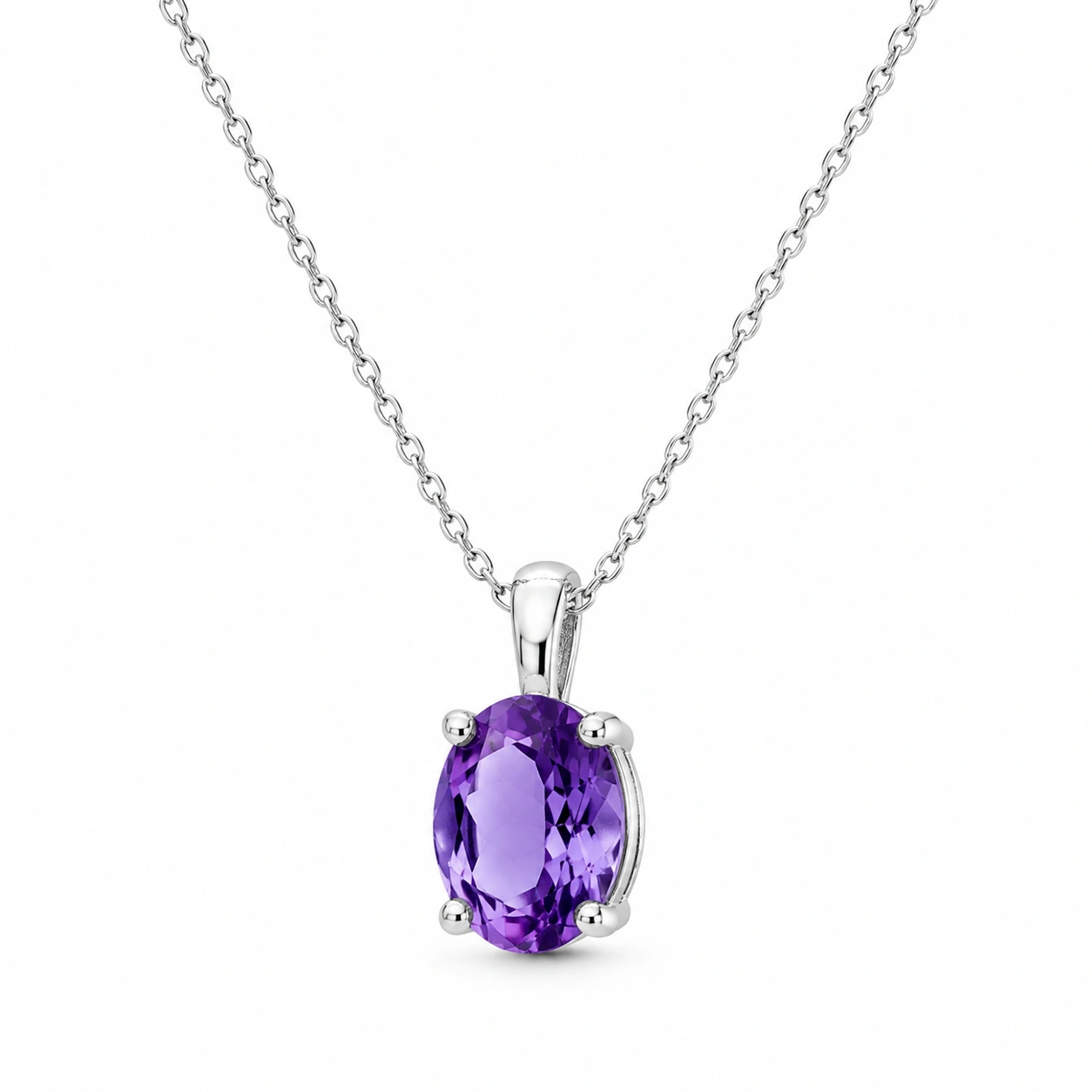 Halskette mit ovalem Amethyst-Anhänger in Lila und 925 Silber-ecolivio