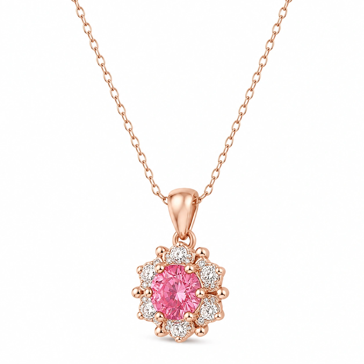 Roségold Halskette mit rosafarbenem Kristallanhänger-ecolivio