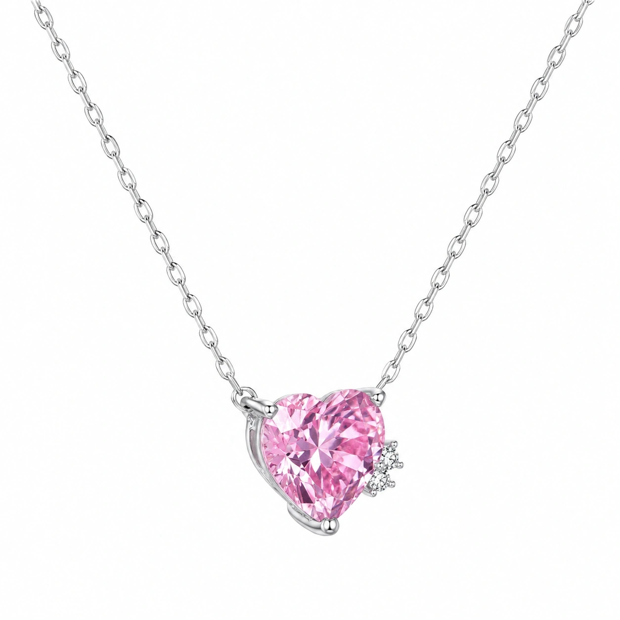 Herzanhänger Halskette Silber mit Rosa Kristall-ecolivio