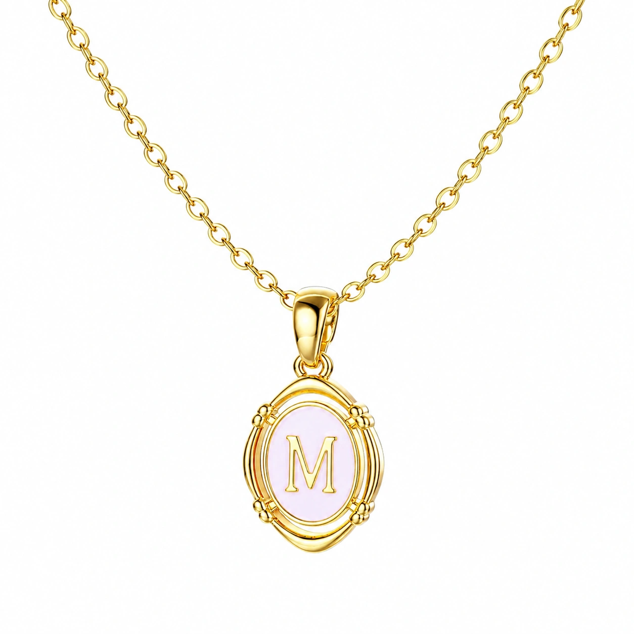 Goldene Halskette mit Buchstaben-Anhänger M - Gold/Rosa-ecolivio