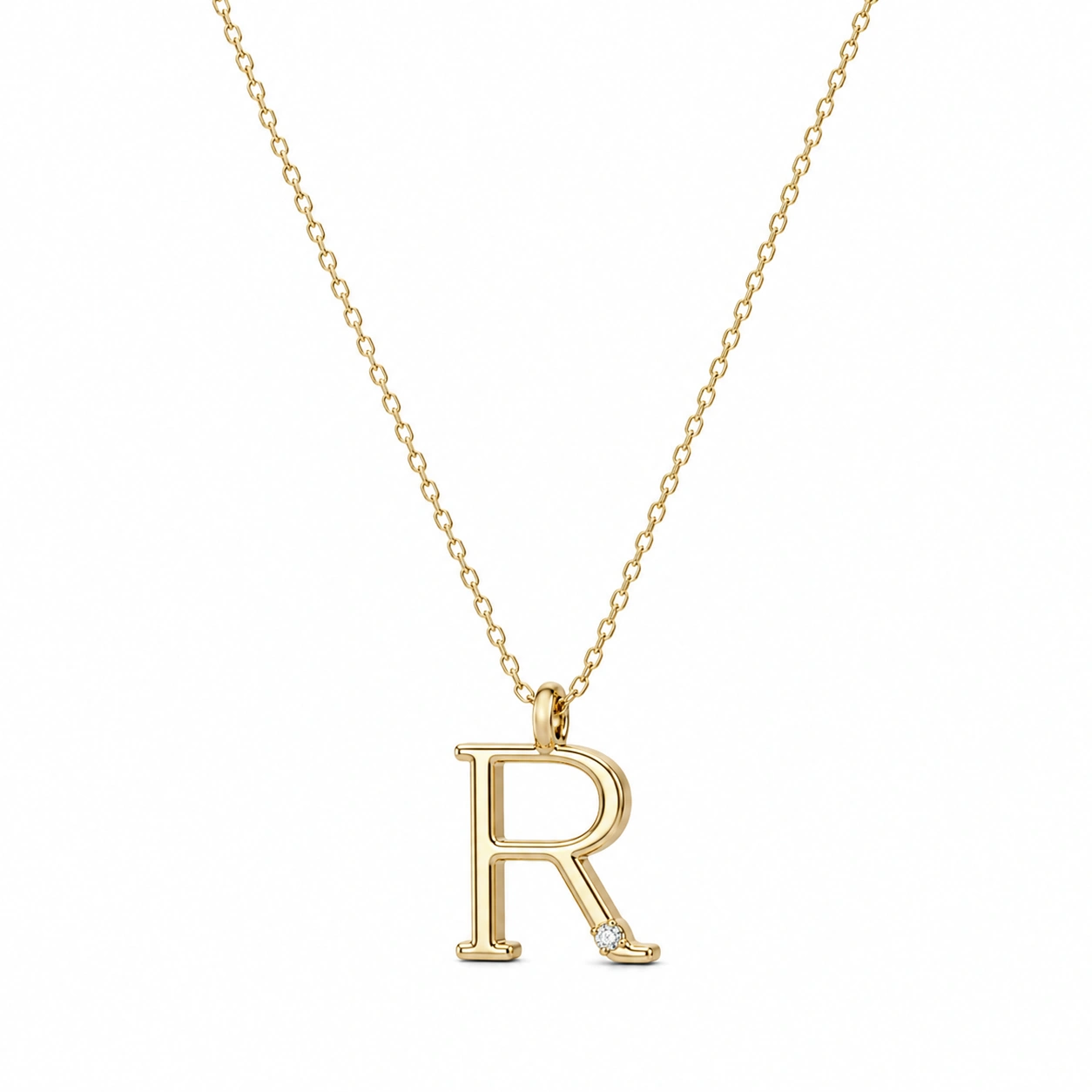 Goldene Halskette mit Buchstabe R und Zirkonia-Anhänger-ecolivio