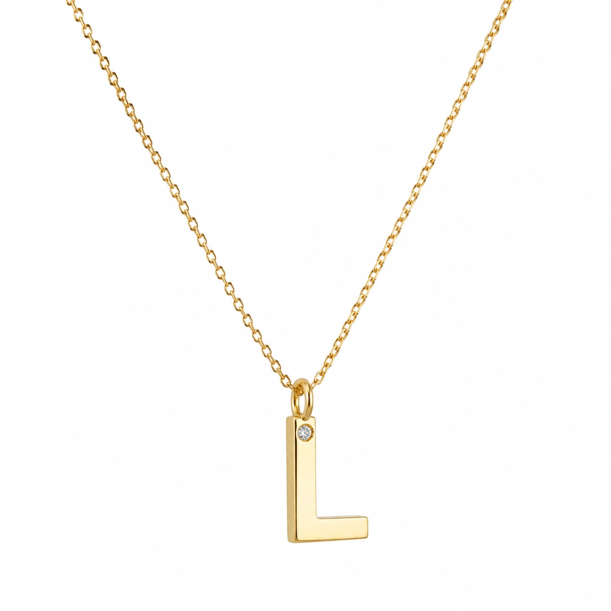 Goldene Buchstaben-Halskette L mit Diamant-ecolivio
