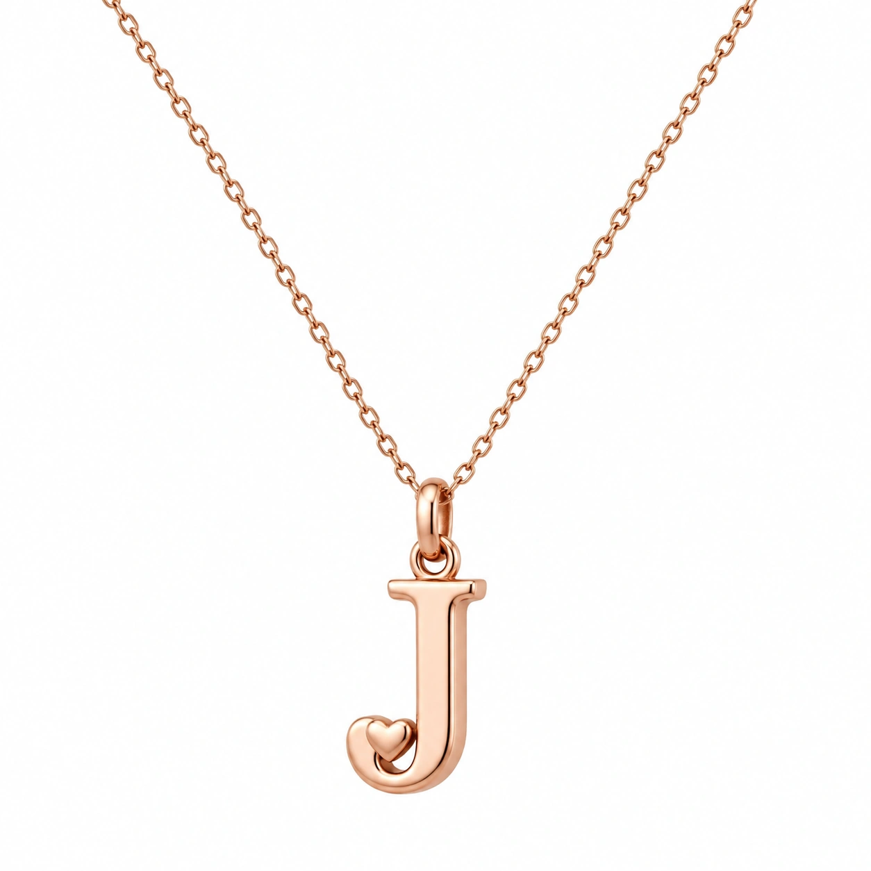 J Initialen-Halskette mit Herzdetails in Roségold-ecolivio