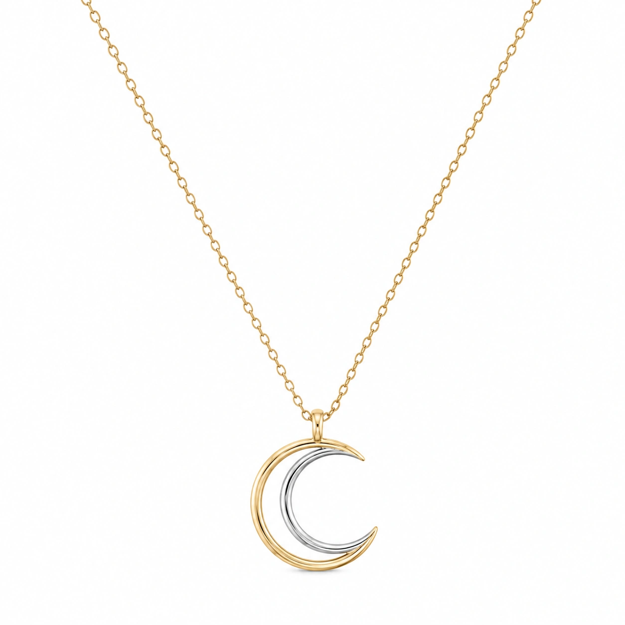 Elegante Halskette mit Mondanhänger in Gold und Silber, 45 cm-ecolivio
