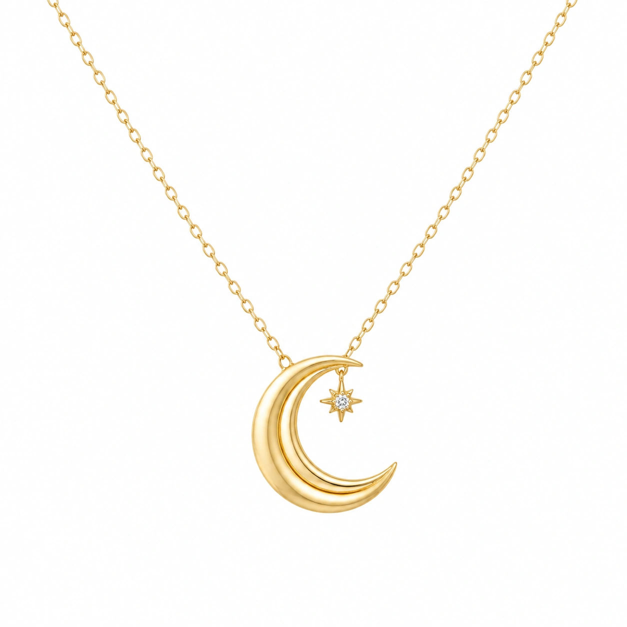 Mond- und Sternenhalskette in Gold, 45cm-ecolivio