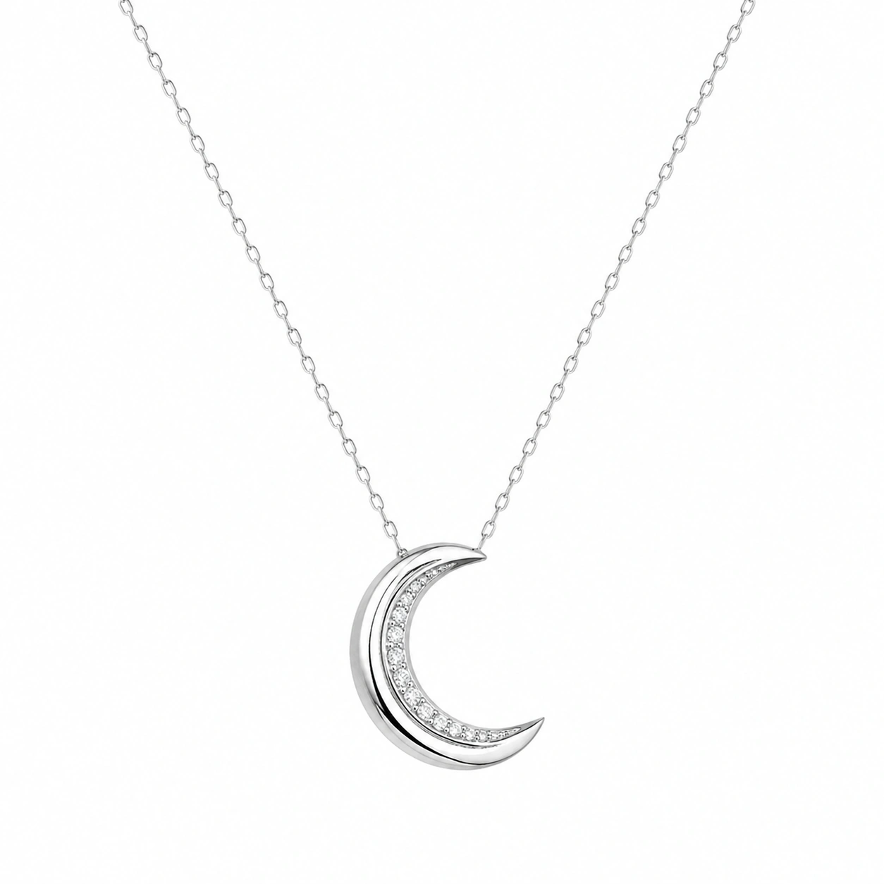 Silberne Halskette mit Halbmond-Anhänger und Strass-ecolivio