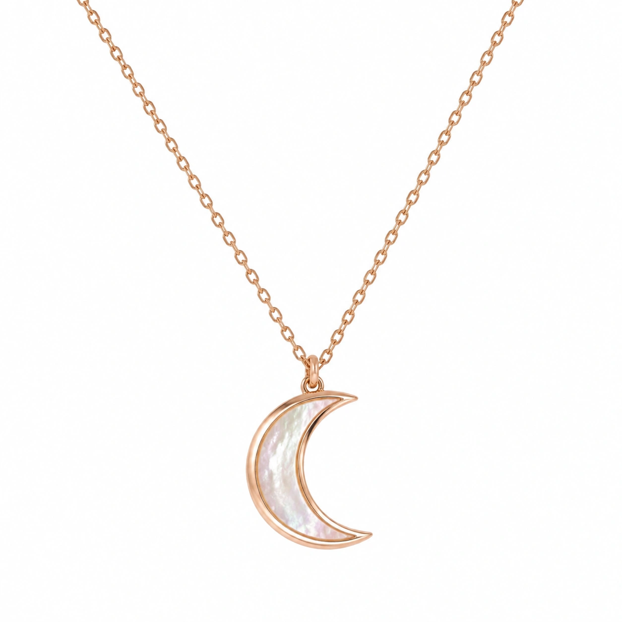 Elegante Halskette mit Mondanhänger in Roségold und Perlmutt, 45 cm-ecolivio