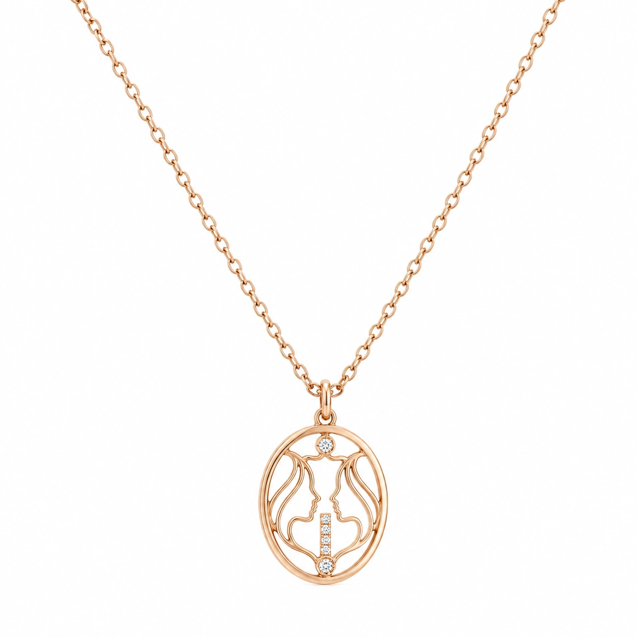 Roségoldene Halskette mit Diamantenanhänger - Zwillinge Design-ecolivio