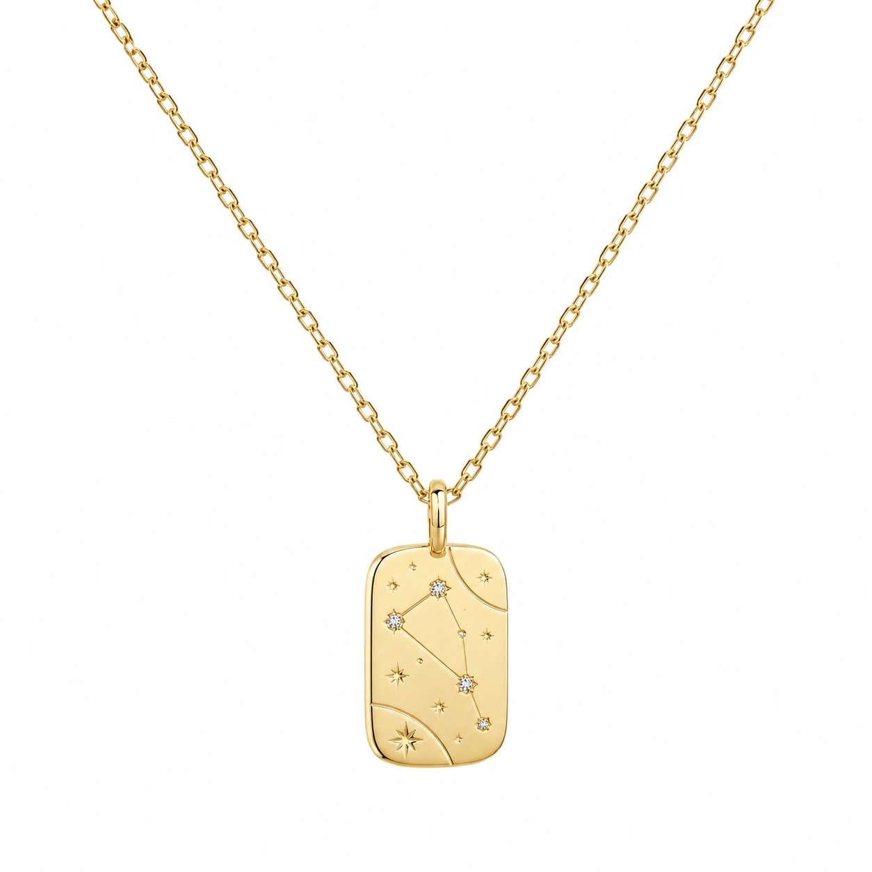 Goldene Damen Halskette mit Rechteckigem Sternbild-Anhänger-ecolivio