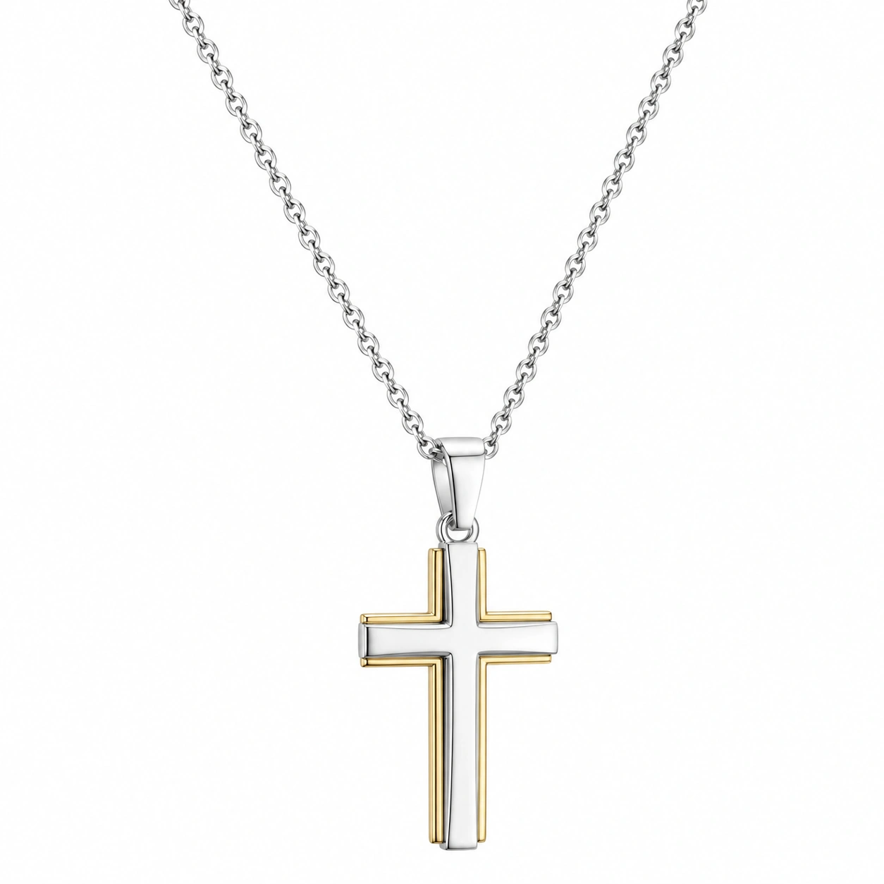 Zweifarbige Kreuzkette aus Edelstahl, Silber/Gold-ecolivio