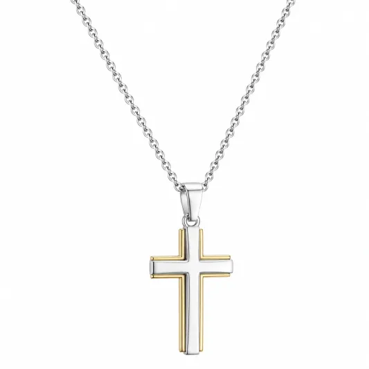 Zweifarbige Kreuzkette aus Edelstahl, Silber/Gold-ecolivio