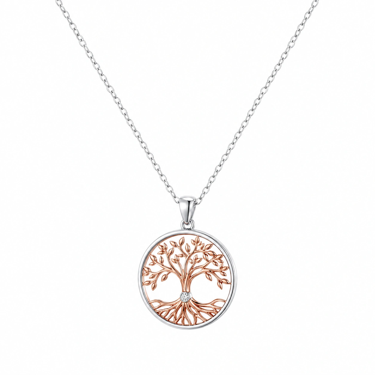 Lebensbaum Halskette mit Anhänger in Silber und Roségold-ecolivio