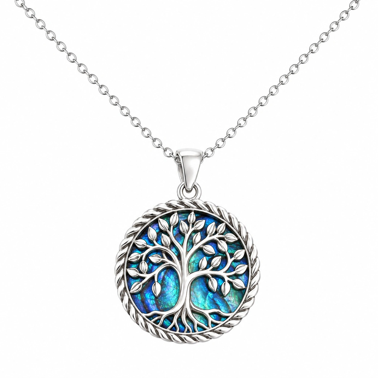 Runder Lebensbaum Anhänger Halskette Silber Blau 3cm-ecolivio